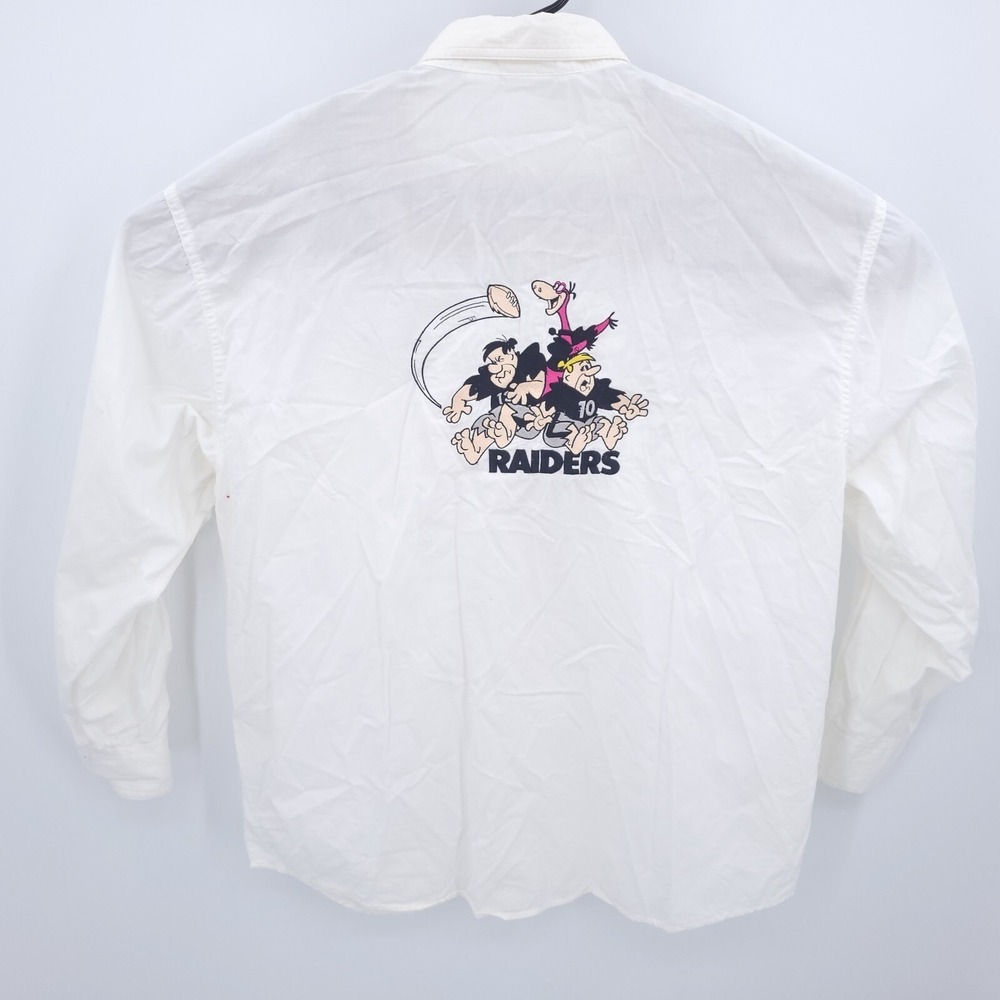 Team NFL Shirt Mens Large White Flintstones Raiders Button‎ Down Vintage 90s